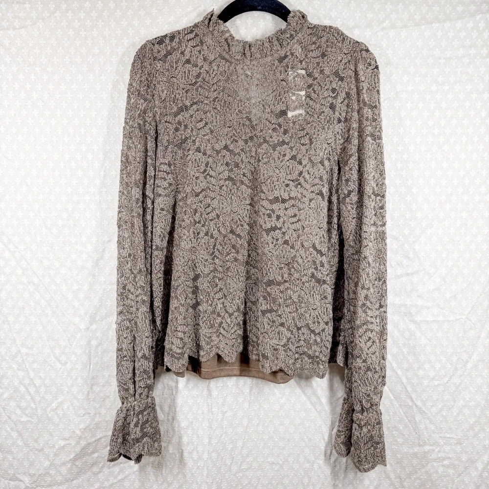 Anthropologie Eri + Ali NWT Taupe Brown Velvet Floral‎ Lace Delano Top